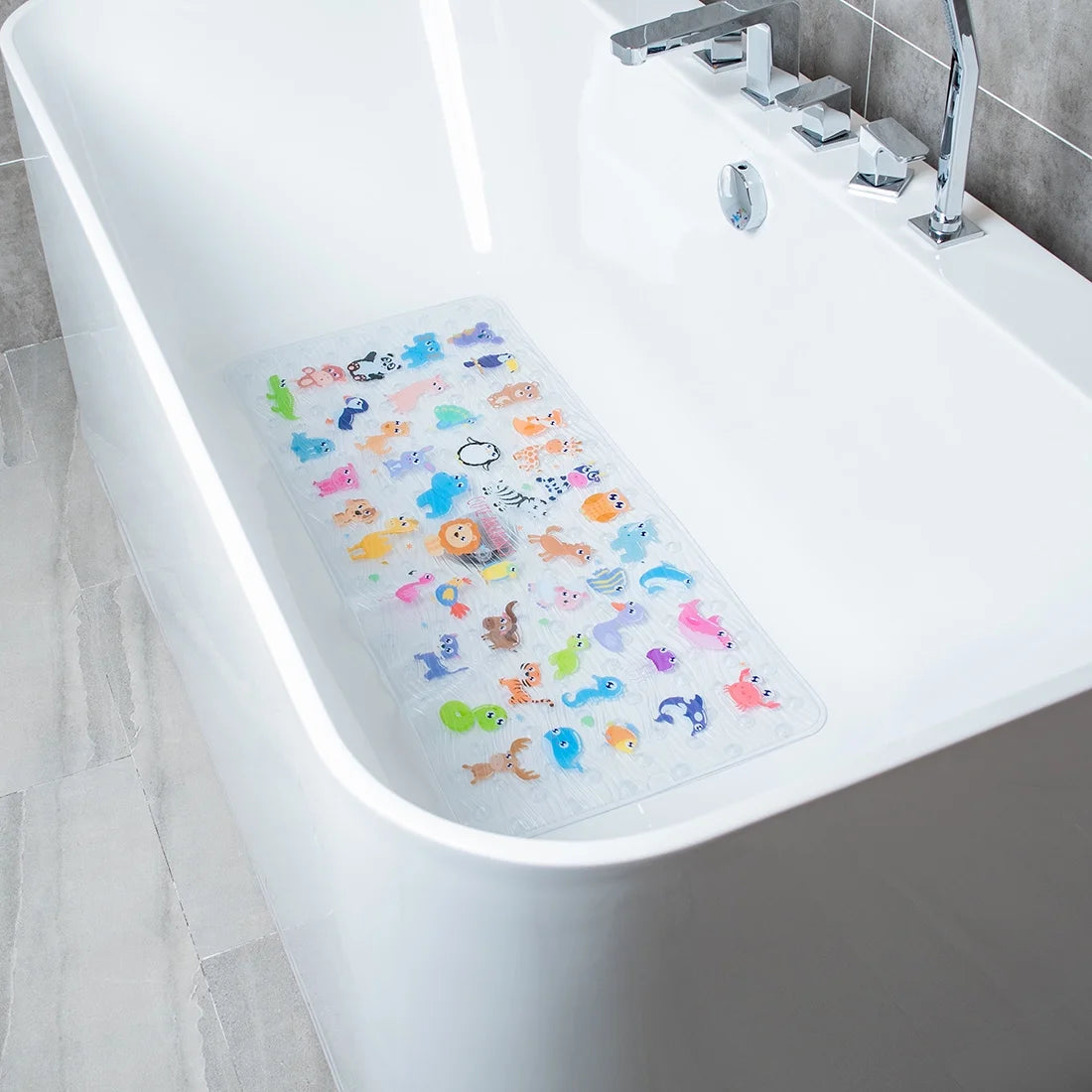 Cartoon Kids Bath Mat - Non Slip Bathtub Mat 35X16 Inch XL Large Size Tub Mats anti Slip Shower Mats for Bathroom Floor (Zoo)