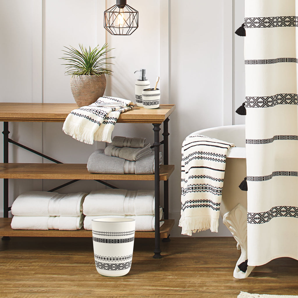 Boho Chic Ceramic Bathroom Toothbrush Holder, White, Black, 1 Each, Adult
