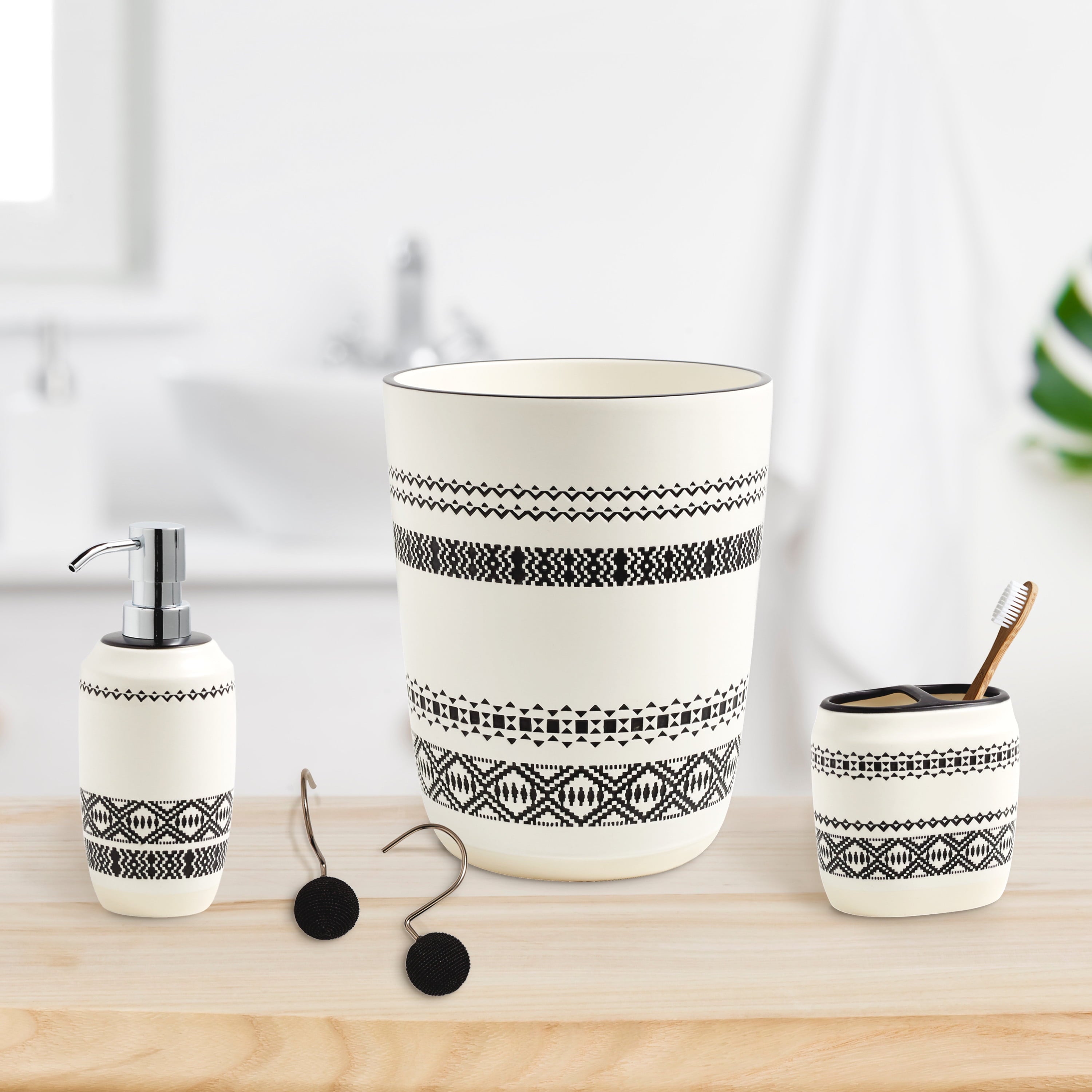 Boho Chic Ceramic Bathroom Toothbrush Holder, White, Black, 1 Each, Adult