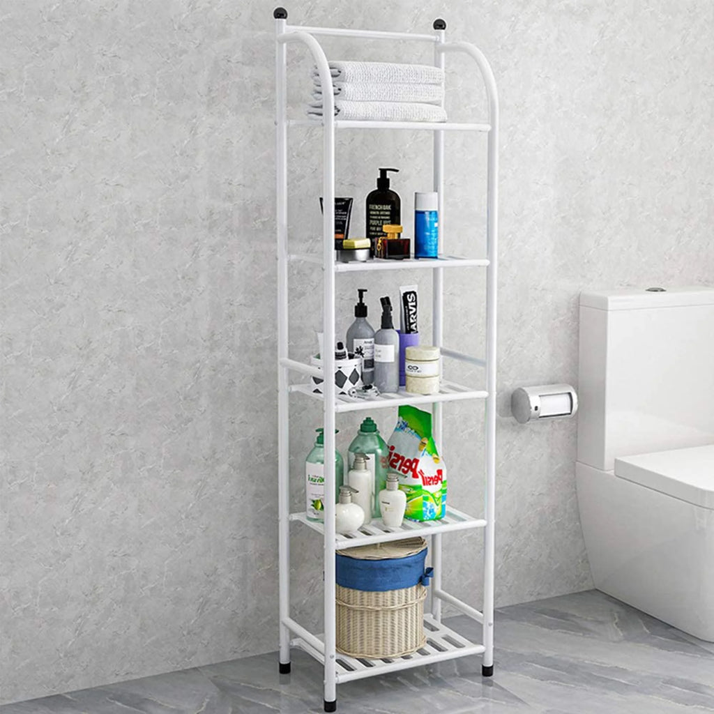 5 Tier Freestanding Metal Shelf Open Bathroom Shelf for Bathroom Storage White