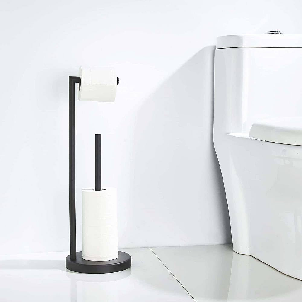 Bathroom Freestanding Toilet Paper Holder Stand with Reserver in Matte Black
