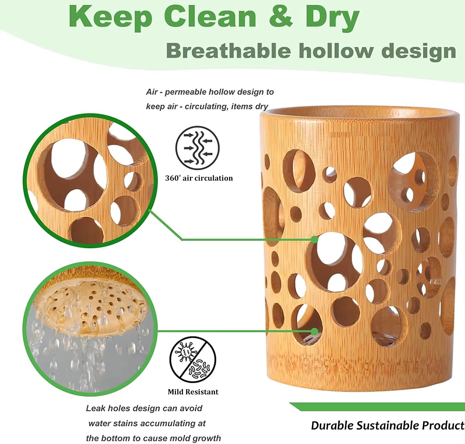 Bamboo Toothbrush Holder for Bathroom Toothbrush Cup with Drainage Quick Drying Bathroom Cup Toothpaste Holder Degradable Cup