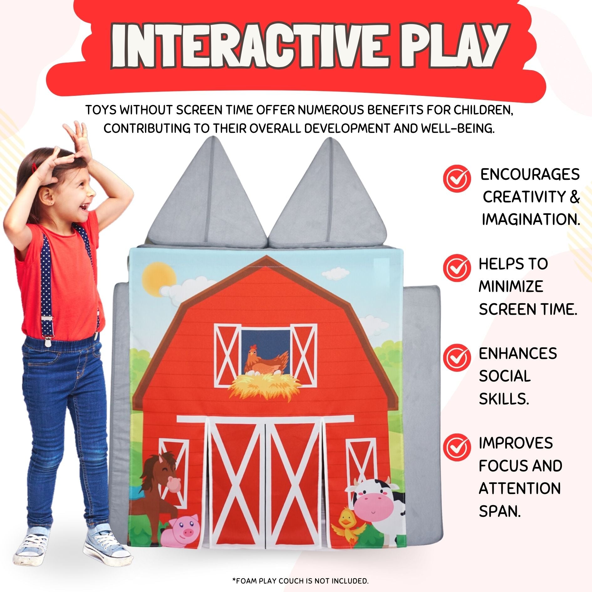 Children'S Barn Play Panel for Kids Foam Play Couch by
