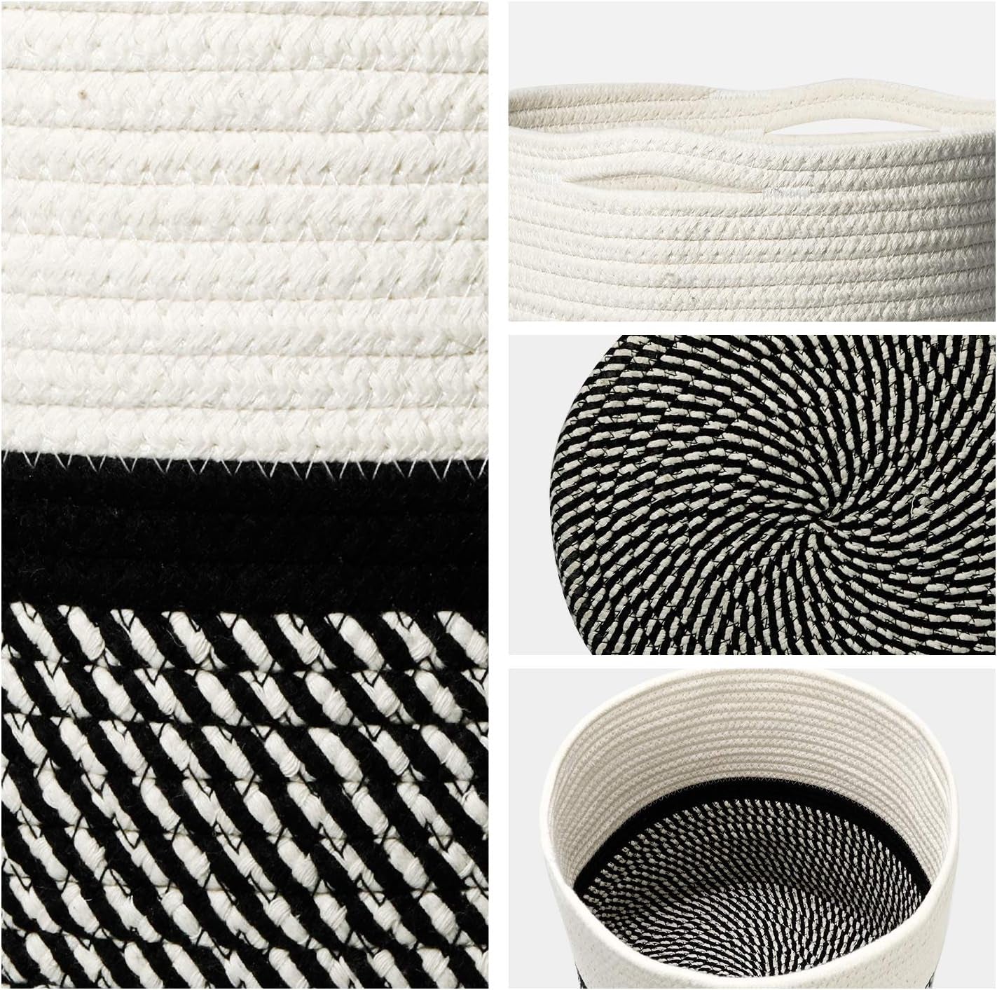 12"X12" Storage Basket Bin Organizer, Sturdy Indoor Floor Planter with Handle, Woven Baskets for up to 11" Flower Pot Plant, Flower, White Black Stripes