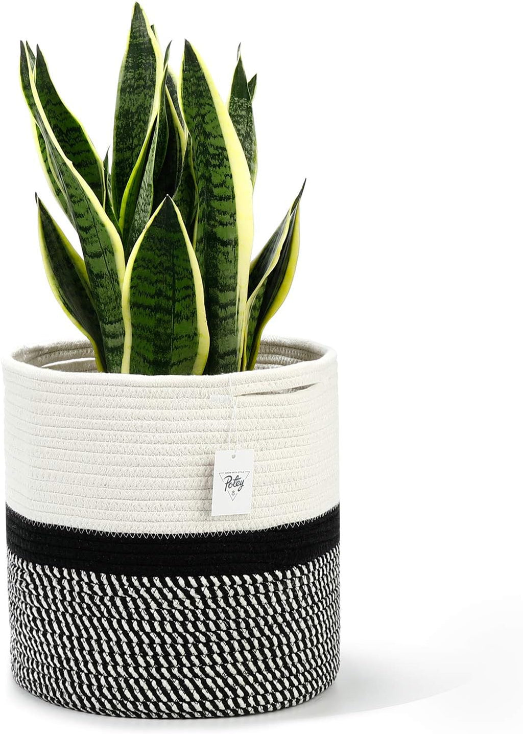 12"X12" Storage Basket Bin Organizer, Sturdy Indoor Floor Planter with Handle, Woven Baskets for up to 11" Flower Pot Plant, Flower, White Black Stripes