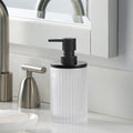 Ribbed Glass and Metal Soap Pump, White with Black Accents