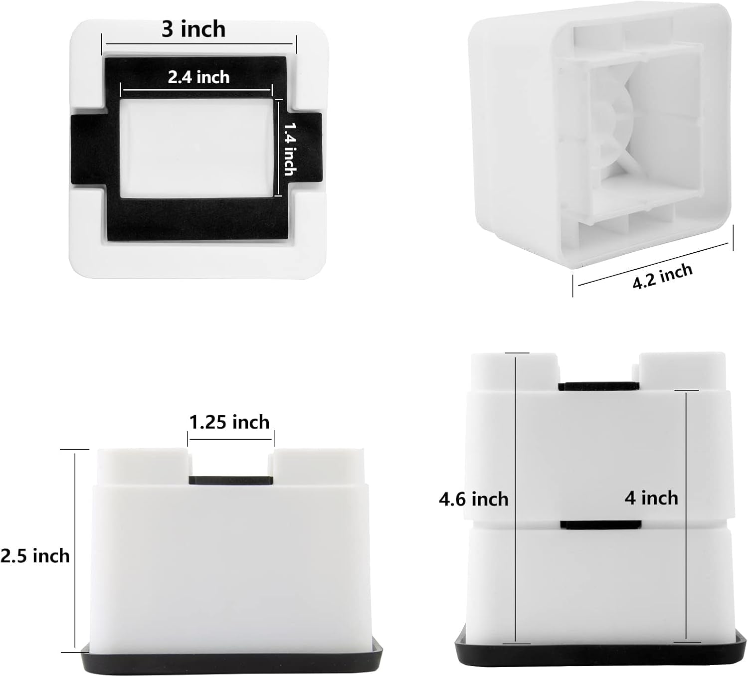 2 Inch Heavy Duty Bed Risers 4 Inch Adjustable Bed Lifts Fits to All Wheels of Furniture, Sofa and Table, Couch Bed Frame Riser 4 Pack White