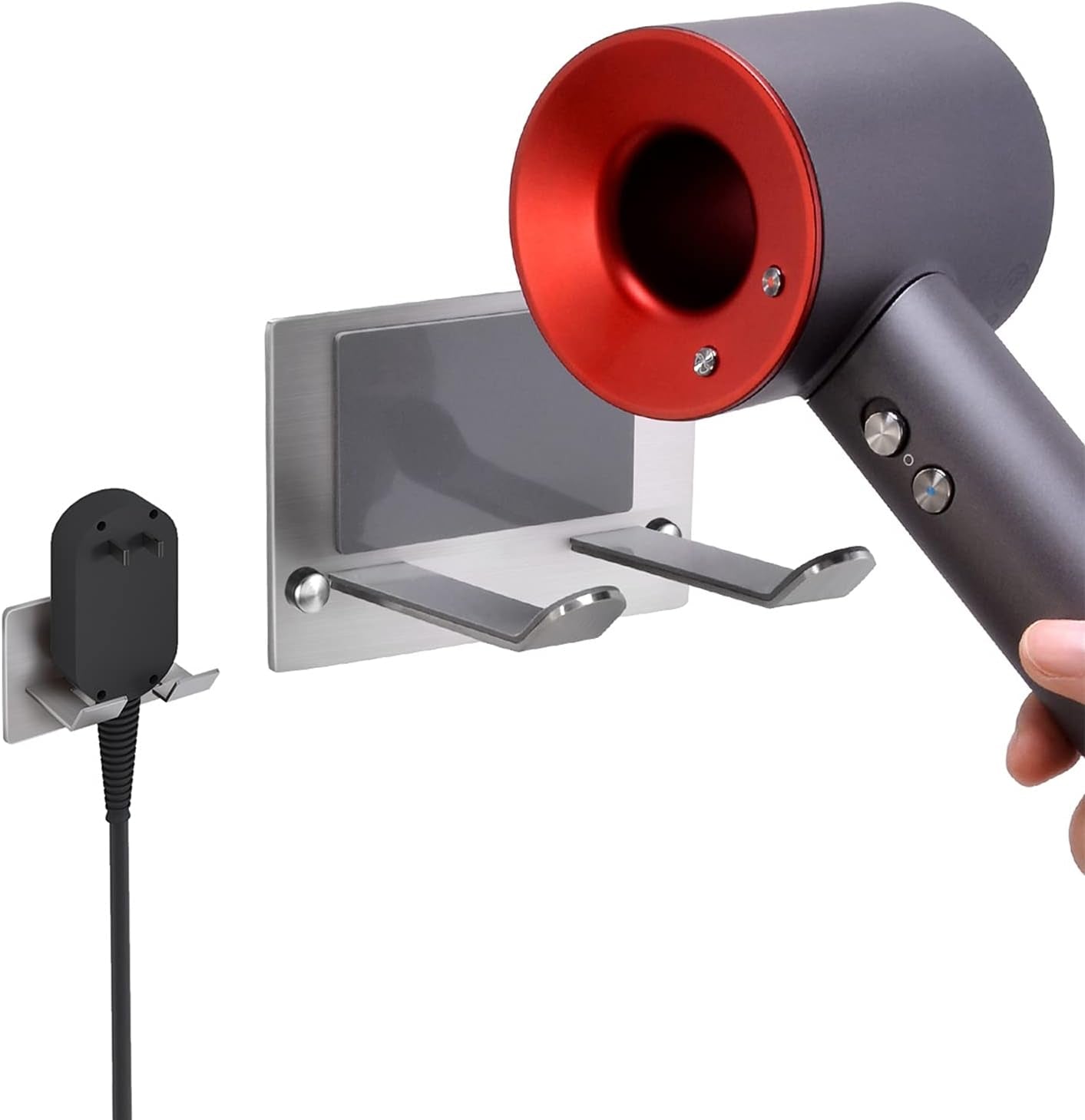 Hair Dryer Holder, New Upgrade Wall Mount Self Adhesive - Blow Dryer Holder Punching or Self-Adhesive Two Ways to Use and Fit for Most Hair Dryers