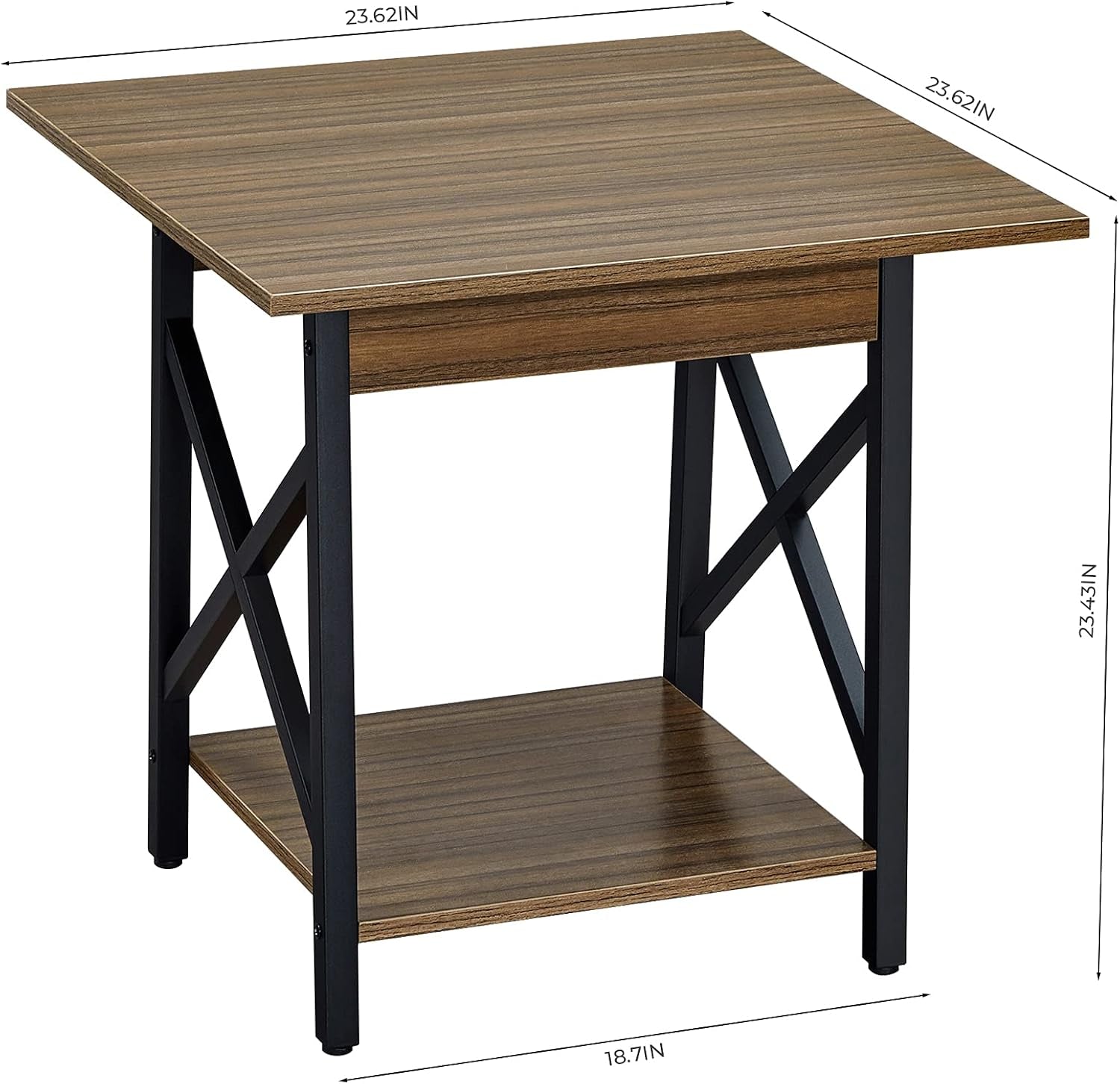 End Table Large 24 Inch Farmhouse Industrial Design Side Table Nightstand with Storage Shelf for Living Room, Easy Assembly, Espresso