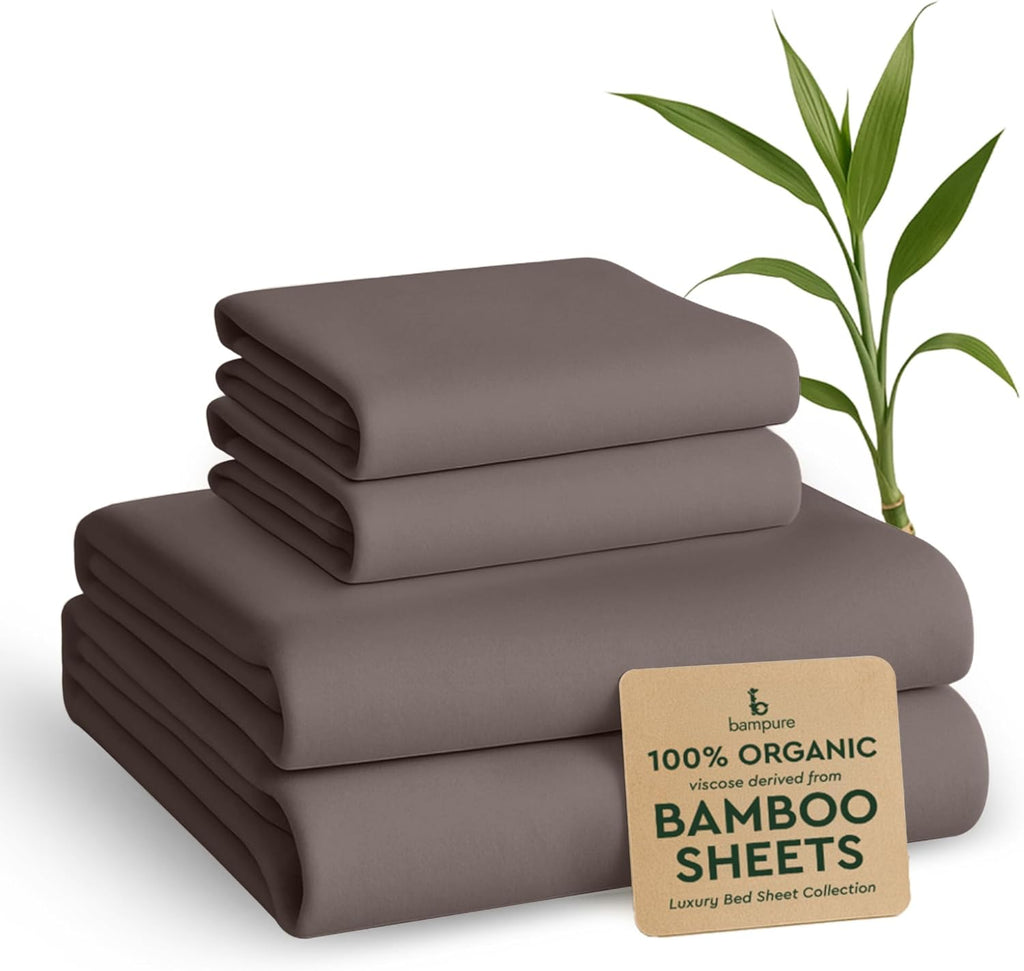 100% Viscose Derived from Bamboo Sheets Twin - 4PC Set - Super Soft Cooling Sheets - up to 16’’ Deep Pocket - Luxury Series - 1 Flat Sheet,1 Fitted Sheet,2 Pillowcases (Twin Stone Grey)