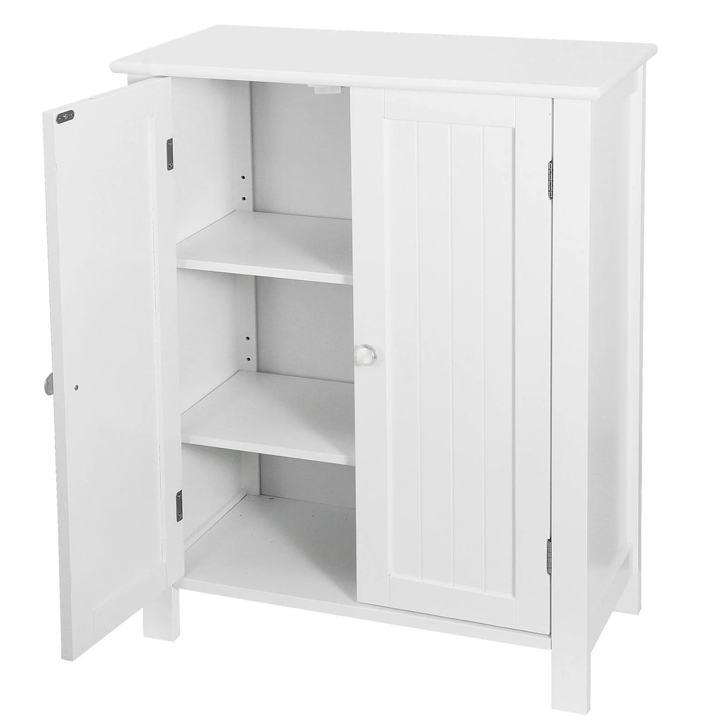 White Wooden Bathroom Floor Cabinet Storage Cupboard 3 Shelves save Space
