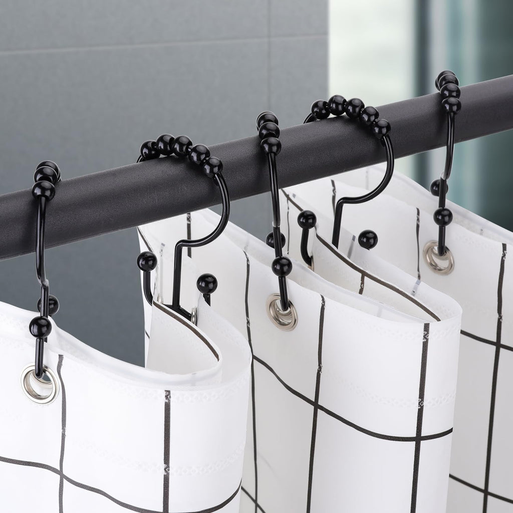 Shower Curtain Hooks Rings, Rustproof Metal Double Glide Shower Hooks for Bathroom Shower Curtain Liner and Rod, 12 Set