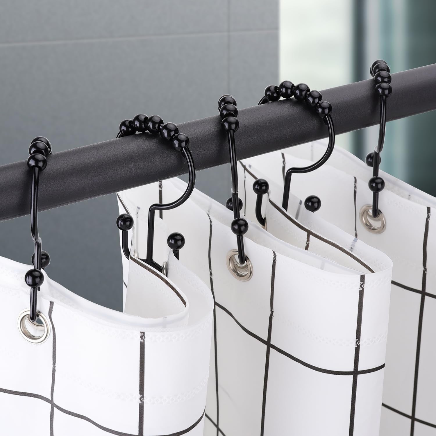Shower Curtain Hooks Rings, Rustproof Metal Double Glide Shower Hooks for Bathroom Shower Curtain Liner and Rod, 12 Set
