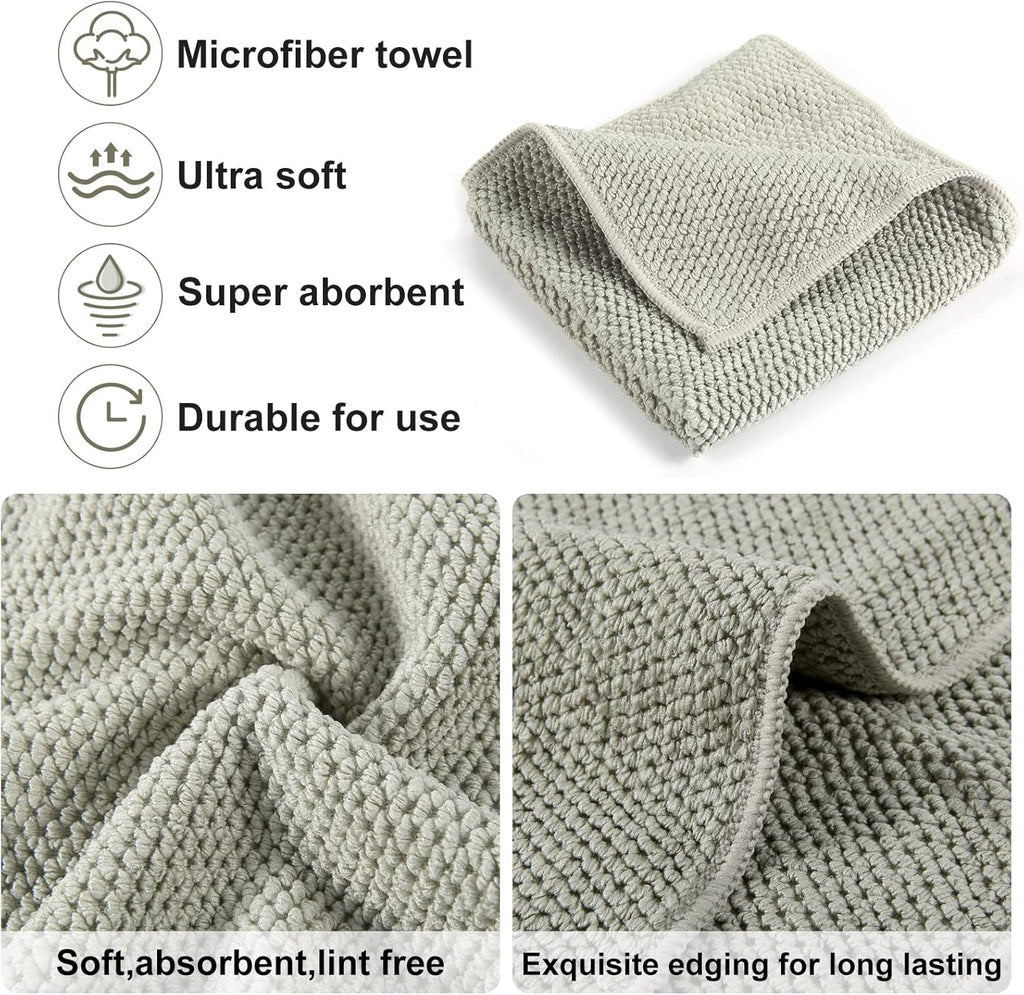 Microfiber Dish Cloths for Kitchen - Kitchen Cleaning Dish Cloth Towels Set, Absorbent Glass Cleaning Cloths for House - Extra Soft Household Cleaning Wipes Towels by  (Grey, Pack of 10)