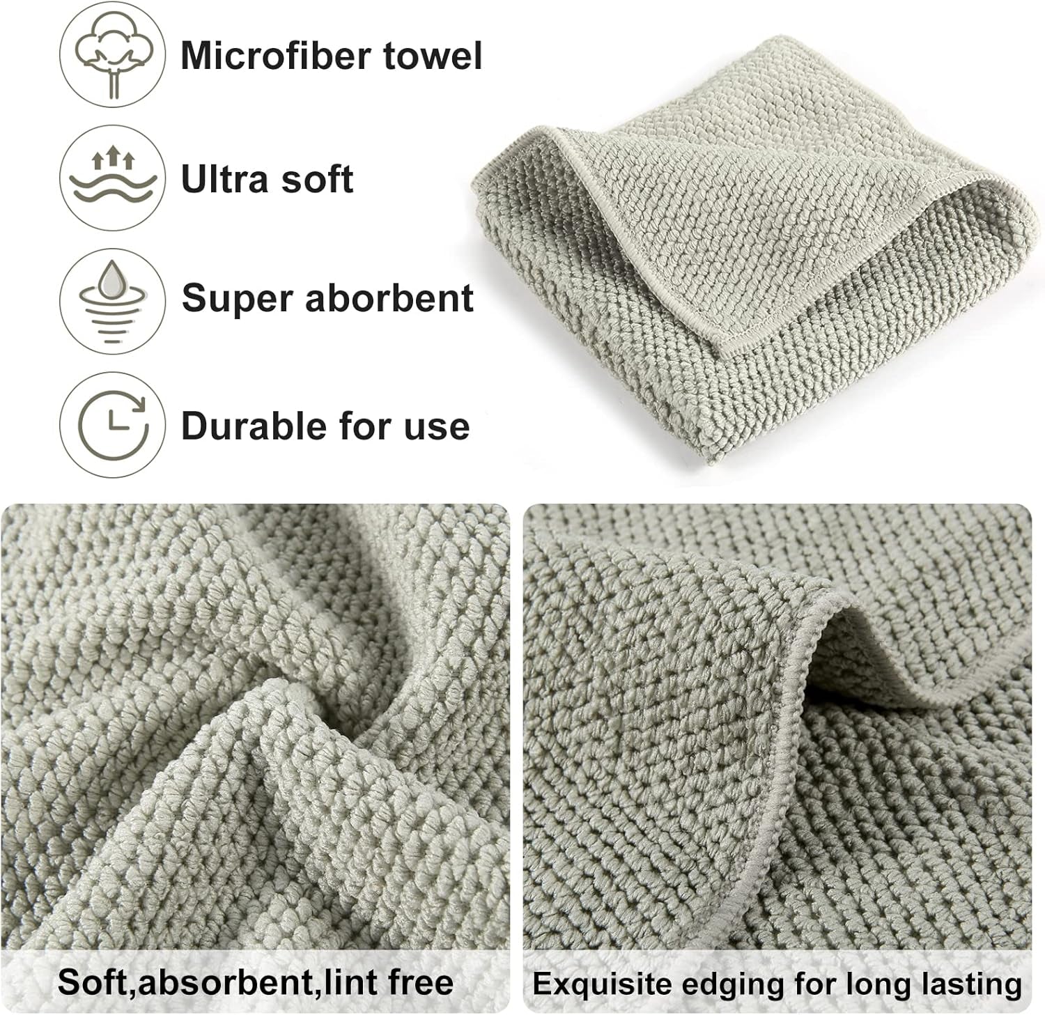 Microfiber Dish Cloths for Kitchen - Kitchen Cleaning Dish Cloth Towels Set, Absorbent Glass Cleaning Cloths for House - Extra Soft Household Cleaning Wipes Towels by  (Grey, Pack of 10)