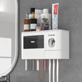 Toothbrush Holders Wall Mounted,  Automatic Toothpaste Dispenser Set for Bathrooms, Multifunctional Bathroom Organizer Holder with Cosmetic Drawer, 2 Magnetic Cups and 6 Toothbrush Slots