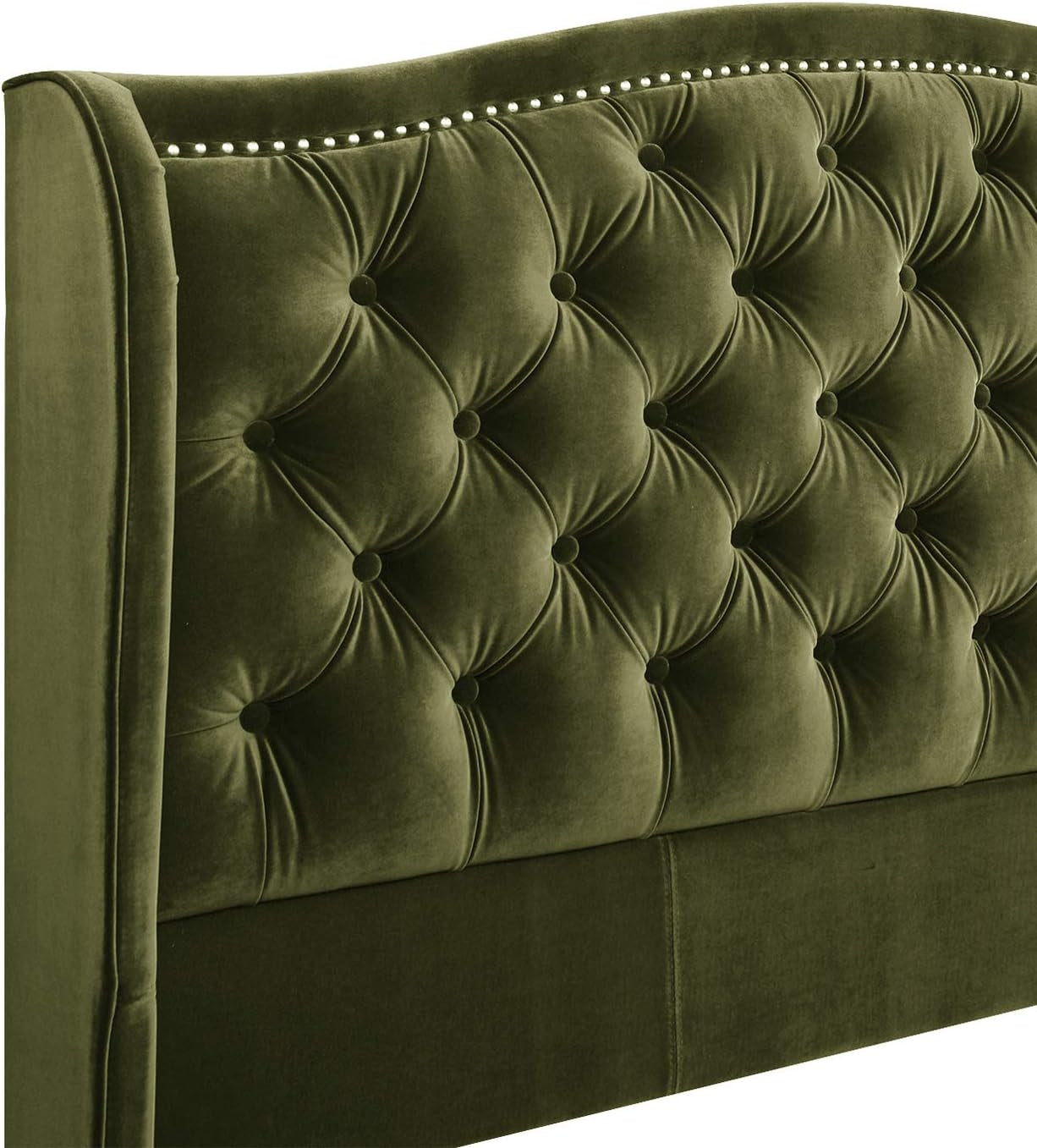 Jennifer Taylor Home Marcella Upholstered Shelter Headboard Bed Set, Queen, Olive Green Performance Velvet