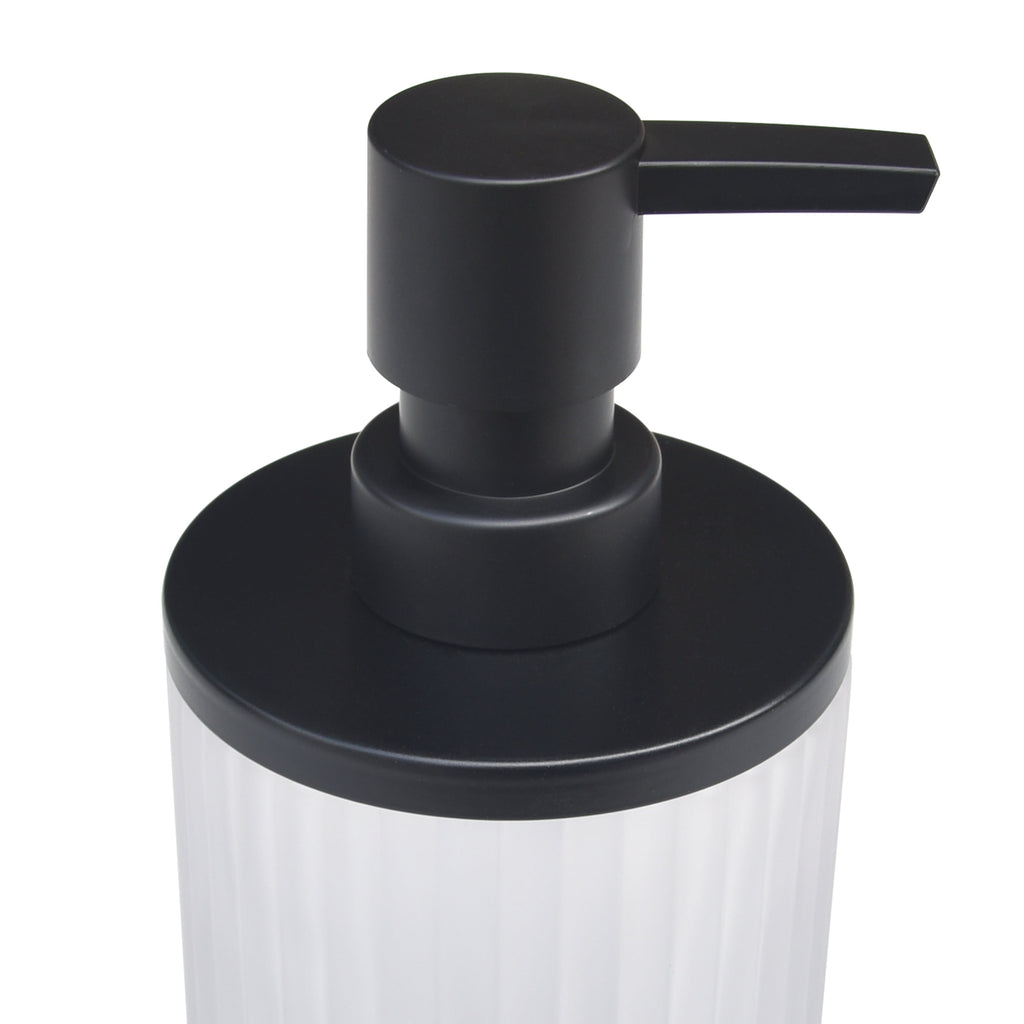 Ribbed Glass and Metal Soap Pump, White with Black Accents