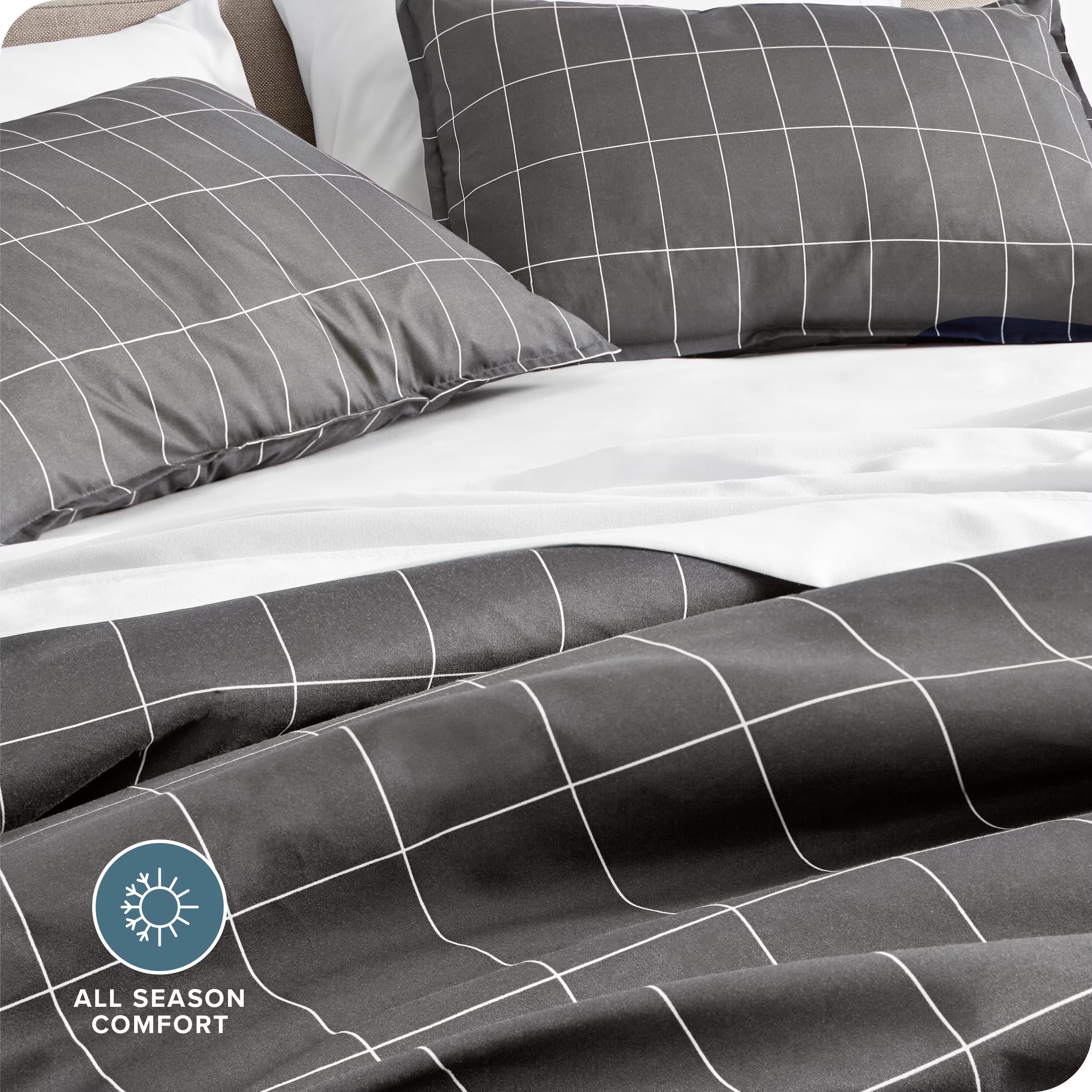 Luxury Duvet Cover and Sham Set - Premium 1800 Collection - Ultra-Soft - Oversized Queen, Grid - Gray/White, 3-Pieces