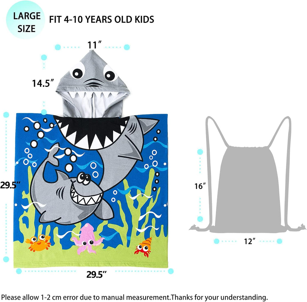 Kids Beach Towel for Boys Girls, Shark Hooded Bath Towel Wrap, Toddler Pool Towel with Hood