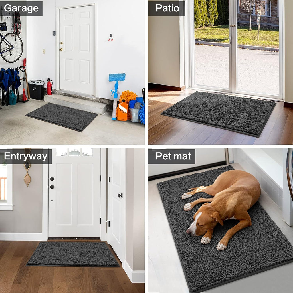 Doormat Indoor Entrance, 36"X24", Highly Absorbent Chenille Muddy Dog Washable Non Slip Front Welcome Door Floor Mat for Entryway, Dark Gray