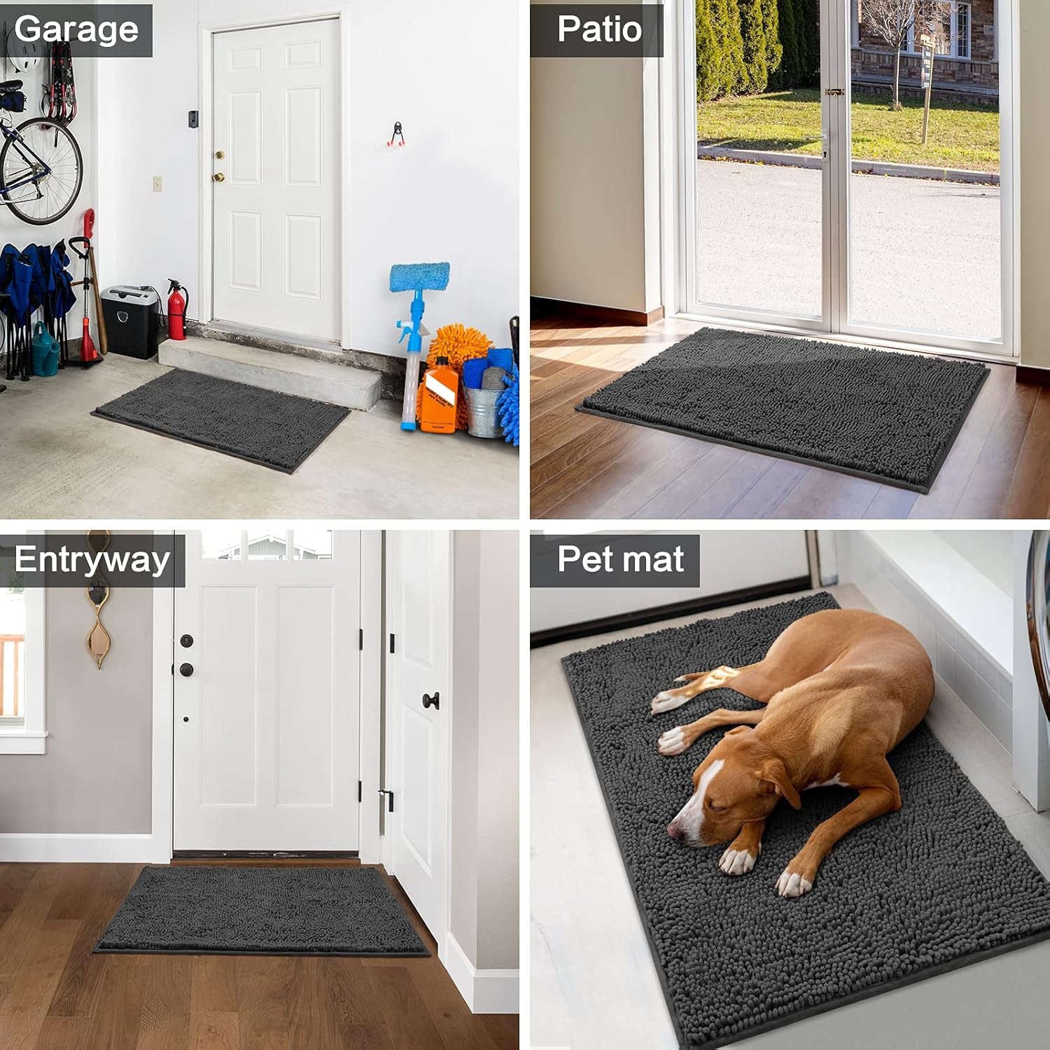 Doormat Indoor Entrance, 36"X24", Highly Absorbent Chenille Muddy Dog Washable Non Slip Front Welcome Door Floor Mat for Entryway, Dark Gray