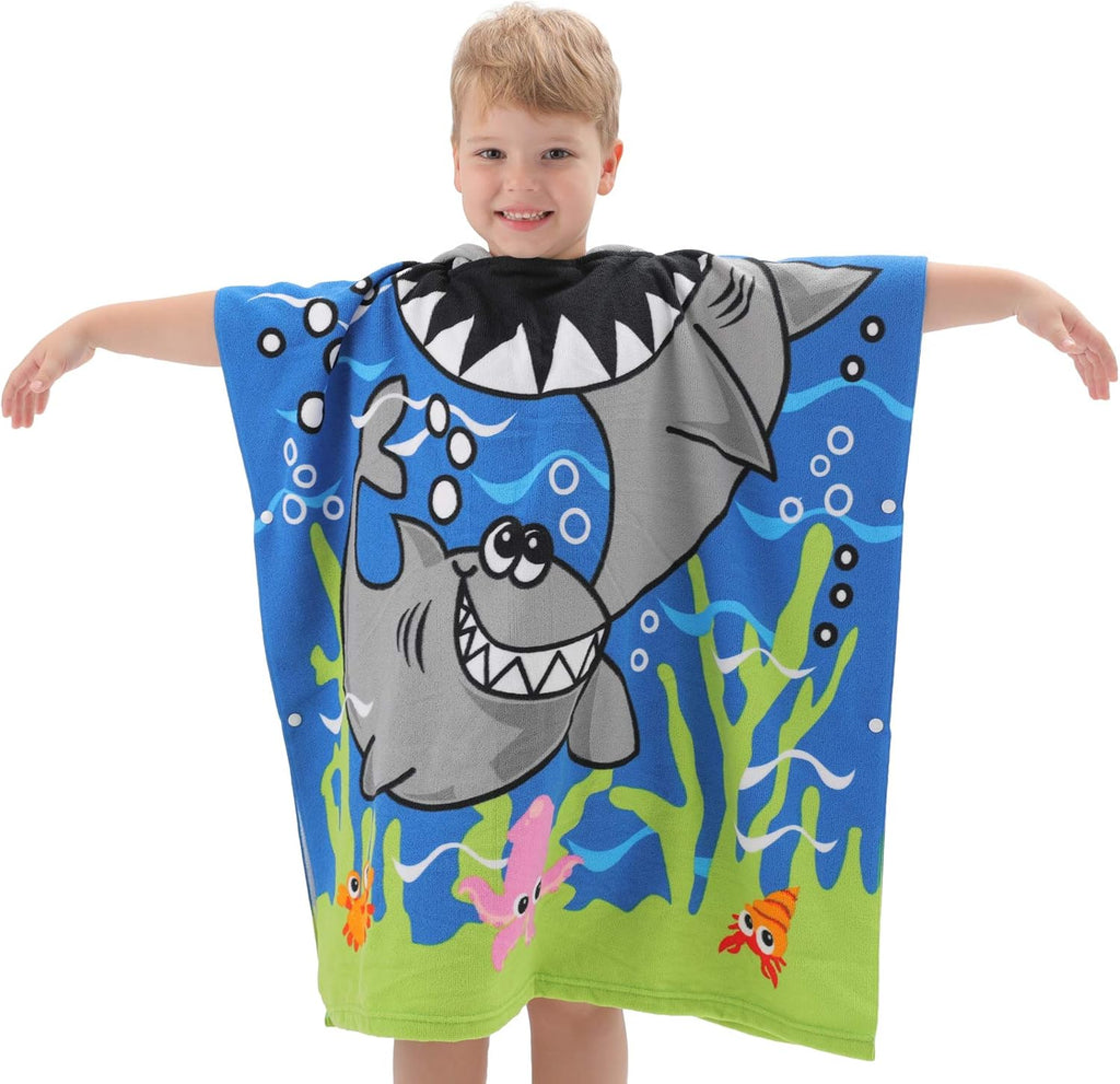 Kids Beach Towel for Boys Girls, Shark Hooded Bath Towel Wrap, Toddler Pool Towel with Hood
