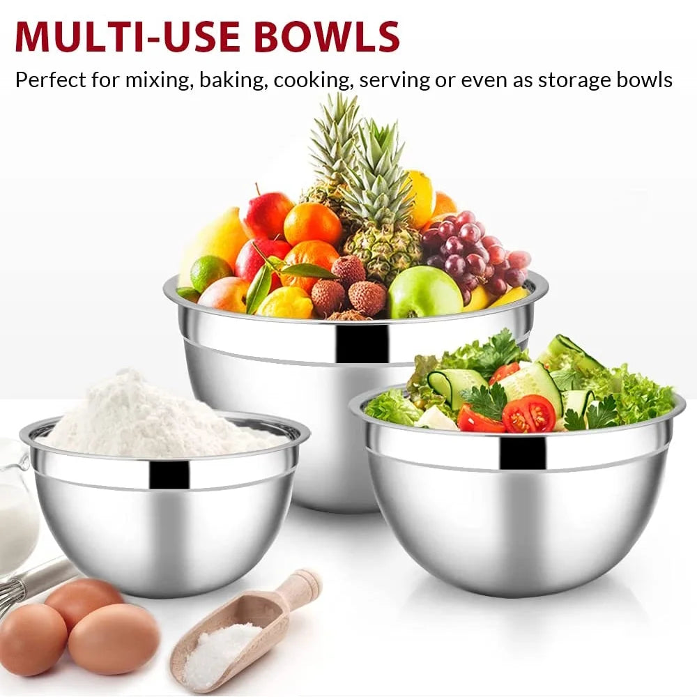Mixing Bowls with Lids Set of 5,  Stainless Steel Mixing Bowls Metal Nesting Salad Bowls, Size 4.5, 3, 1.5, 1, 0.7 QT Great for Cooking, Baking, Serving - Black