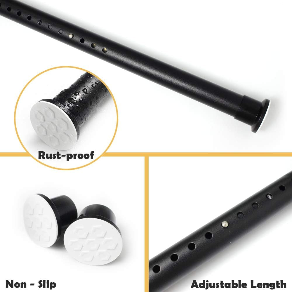 Tension Shower Curtain Rods 28-43.3 Inch Room Divider Never Rust Adjustable Spring Rods for Window Bathroom Balcony Storeroom Laundry Non-Slip No Drilling Easy to Install Black Matte