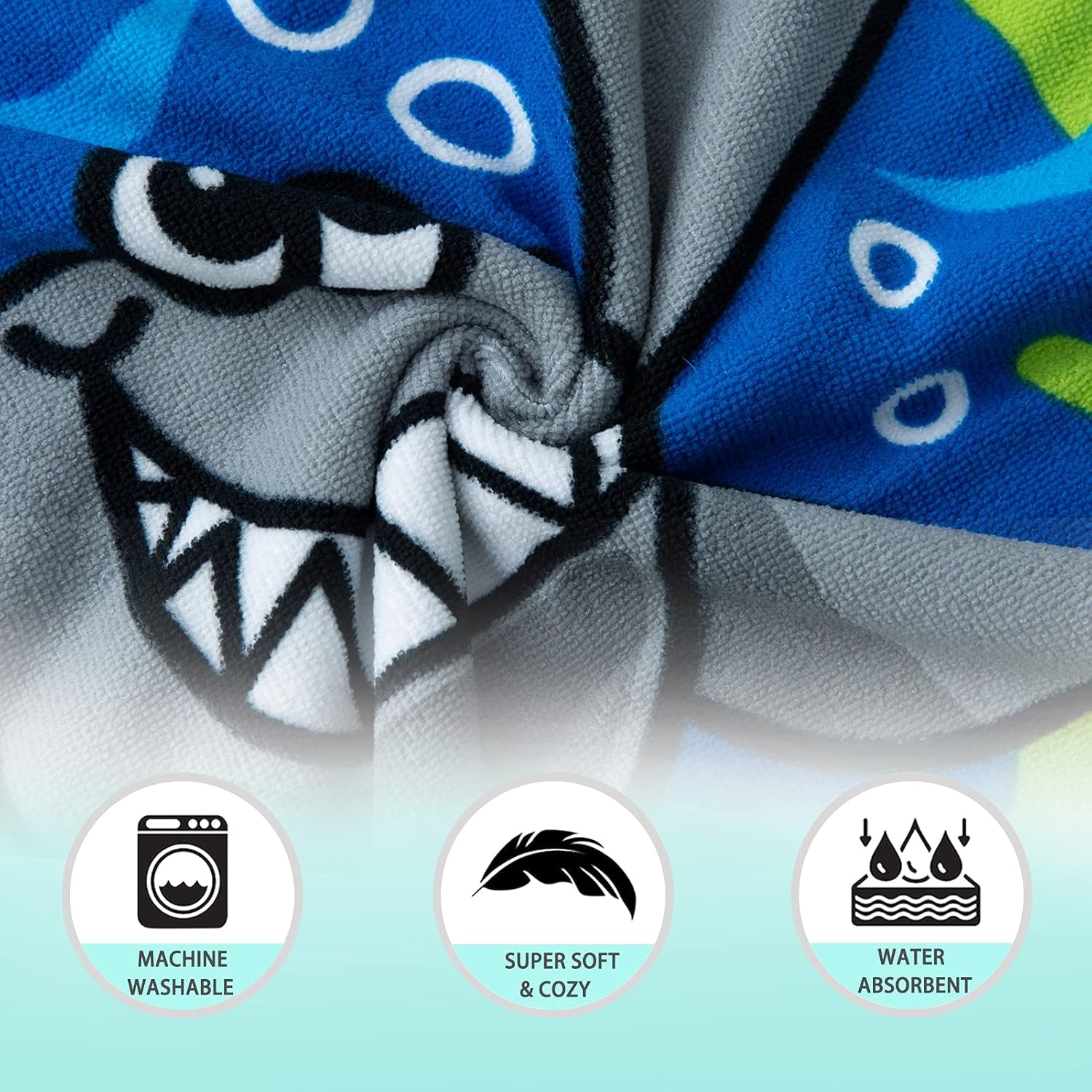 Kids Beach Towel for Boys Girls, Shark Hooded Bath Towel Wrap, Toddler Pool Towel with Hood