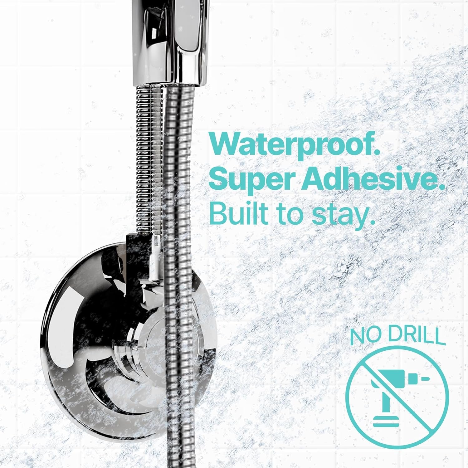 Shower Head Holder - Flexible Shower Head Holder Adjustable Vacuum Suction Cup Shower Head Wall Mount Holder for Hand Held Shower Head (Adhesive Sticker Provided) (Chrome)