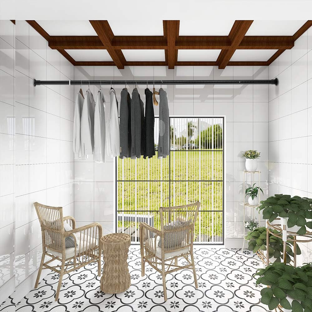 Tension Shower Curtain Rods 28-43.3 Inch Room Divider Never Rust Adjustable Spring Rods for Window Bathroom Balcony Storeroom Laundry Non-Slip No Drilling Easy to Install Black Matte