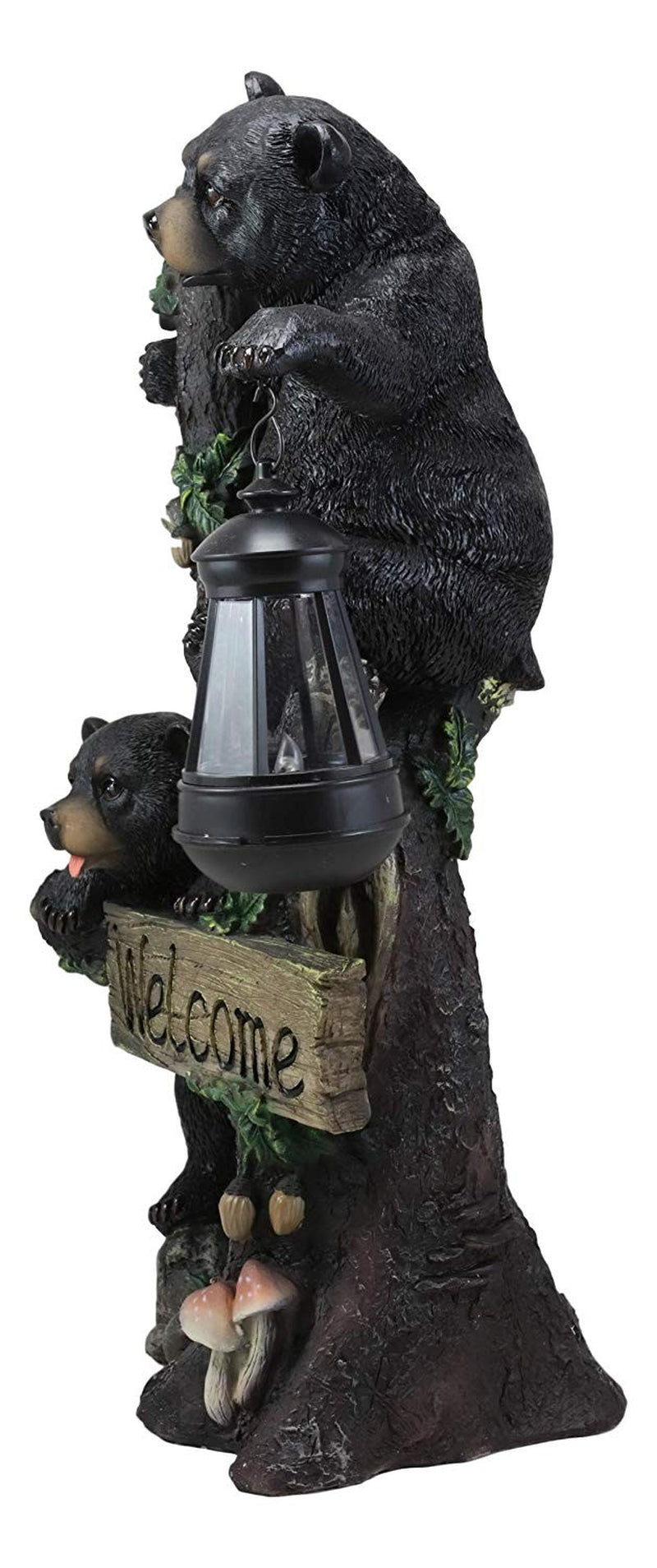 Climbing Black Bear Cubs Garden Light Welcome Statue Figurine Solar LED Lantern