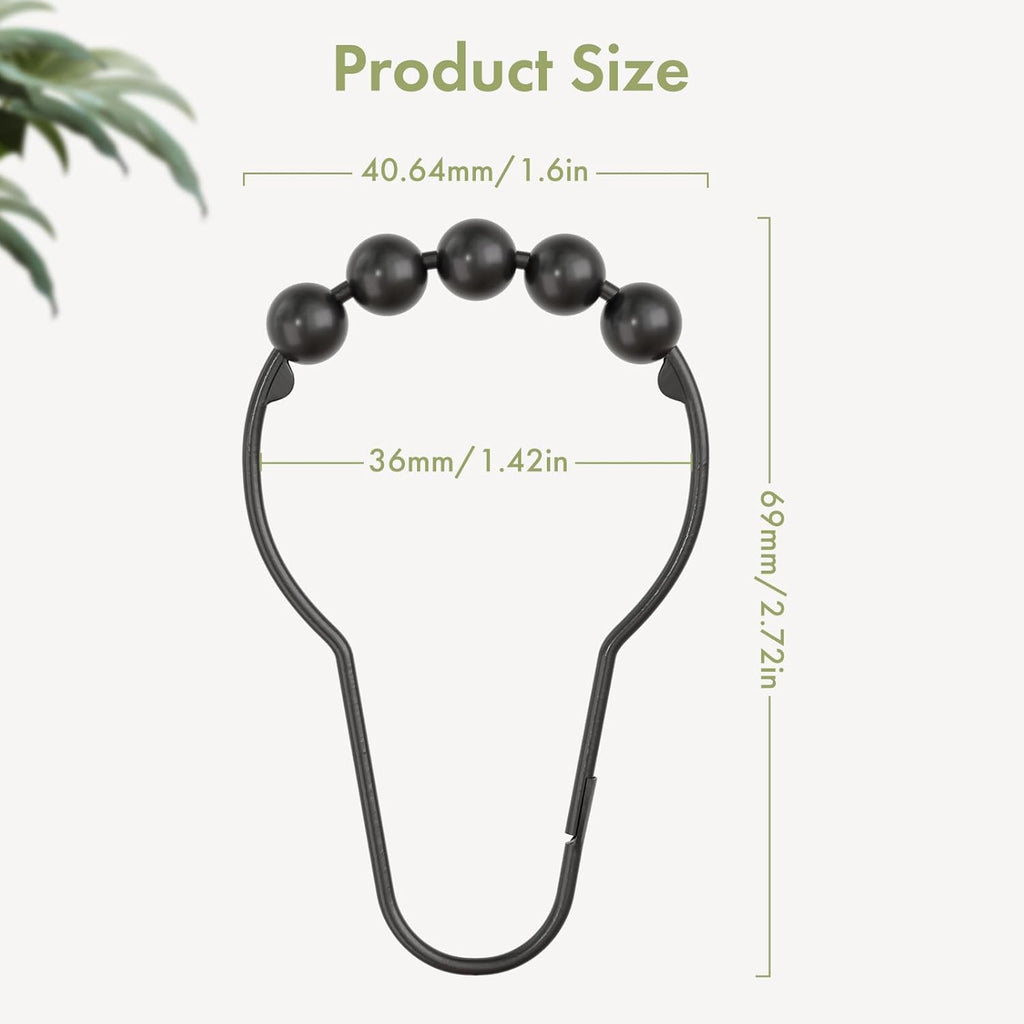 Black Shower Curtain Hooks, Decorative Shower Curtain Hooks, Shower Hooks for Shower Curtain Rust Proof Stainless Steel Shower Curtain Hooks Set of 12