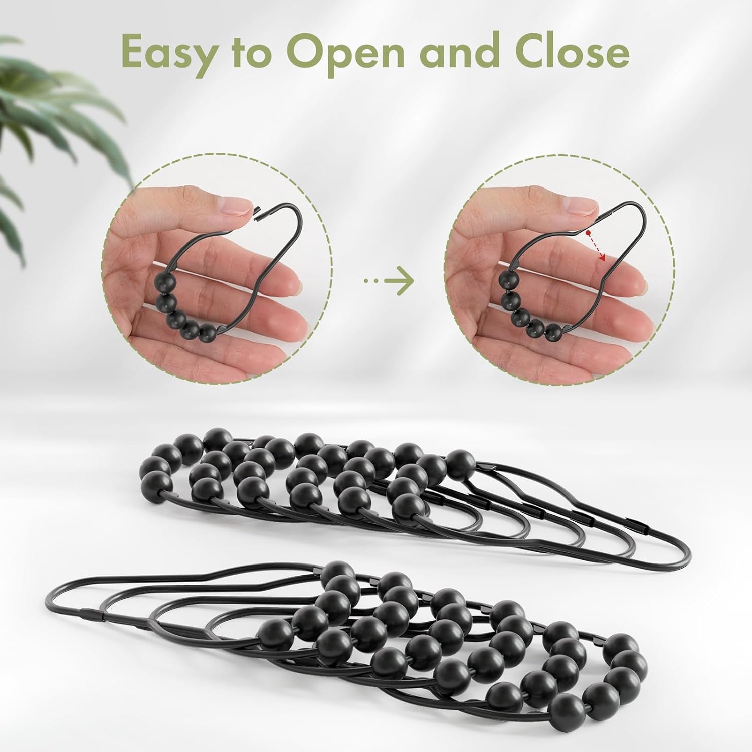 Black Shower Curtain Hooks, Decorative Shower Curtain Hooks, Shower Hooks for Shower Curtain Rust Proof Stainless Steel Shower Curtain Hooks Set of 12