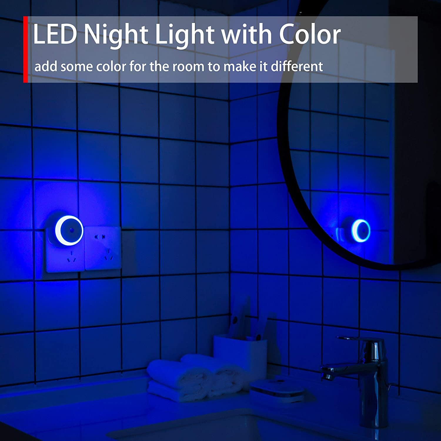 LED Night Light Blue, Light Sensor, Calm Blue Light, Easy on Eyes, Decorative, Night Light Plug into Wall for Bedroom, Bathroom, Kitchen, Hallways, Rooms for Kids, Baby, Children, 2 Pack
