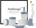 Ceramic Bathroom Accessory Set 5 Pcs, Including Hand Pump Soap Dispenser, Soap Dish, Toothbrush Holder and Vase,For Modern Bathroom Décor