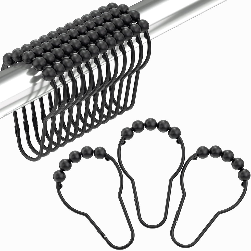 Black Shower Curtain Hooks, Decorative Shower Curtain Hooks, Shower Hooks for Shower Curtain Rust Proof Stainless Steel Shower Curtain Hooks Set of 12