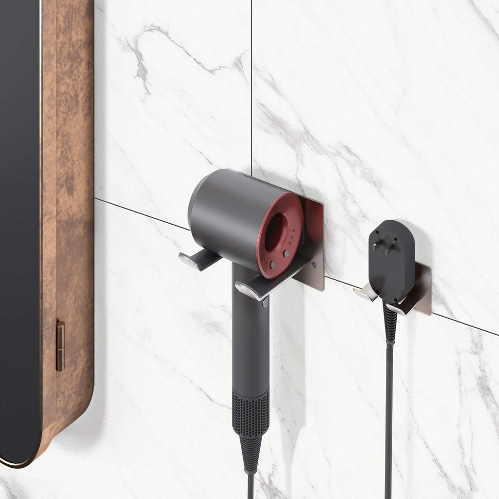 Hair Dryer Holder, New Upgrade Wall Mount Self Adhesive - Blow Dryer Holder Punching or Self-Adhesive Two Ways to Use and Fit for Most Hair Dryers