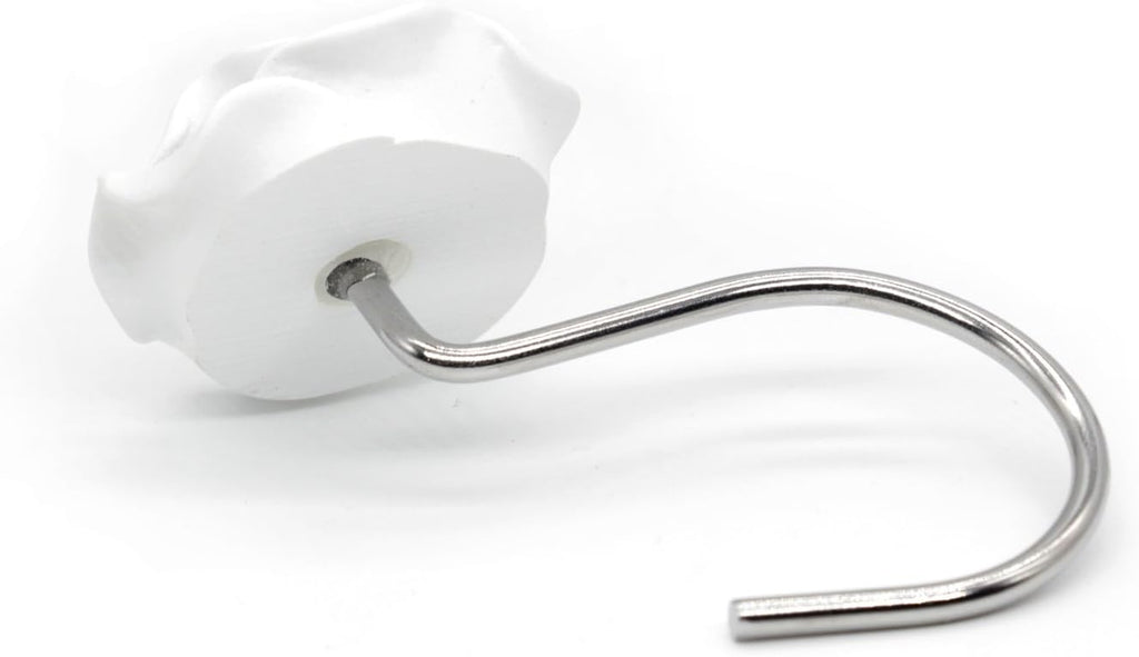 Shower Curtain Hooks, Home Decorative Rustproof Shower Curtain Hooks Resin Rose Flower Shower Hooks Rings for Bathroom Shower Rods Curtains,Set of 12 Hooks (White)