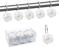 Shower Curtain Hooks, Home Decorative Rustproof Shower Curtain Hooks Resin Rose Flower Shower Hooks Rings for Bathroom Shower Rods Curtains,Set of 12 Hooks (White)