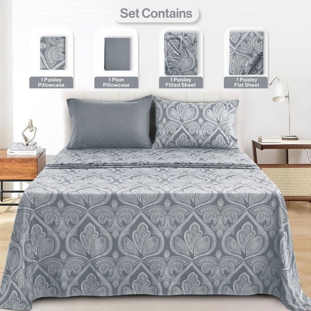 4 Piece Twin XL Bed Sheets Set - Luxury Soft Microfiber Bed Sheets Set Deep Pocket - Twin XL, Grey