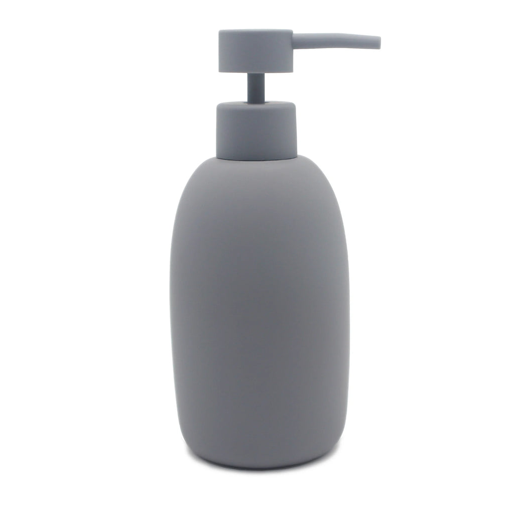 Ceramic Stoneware Bath Accessories 3-Piece Set, Grey – Soap Pump Dispenser, Tumbler, and Accessory Tray