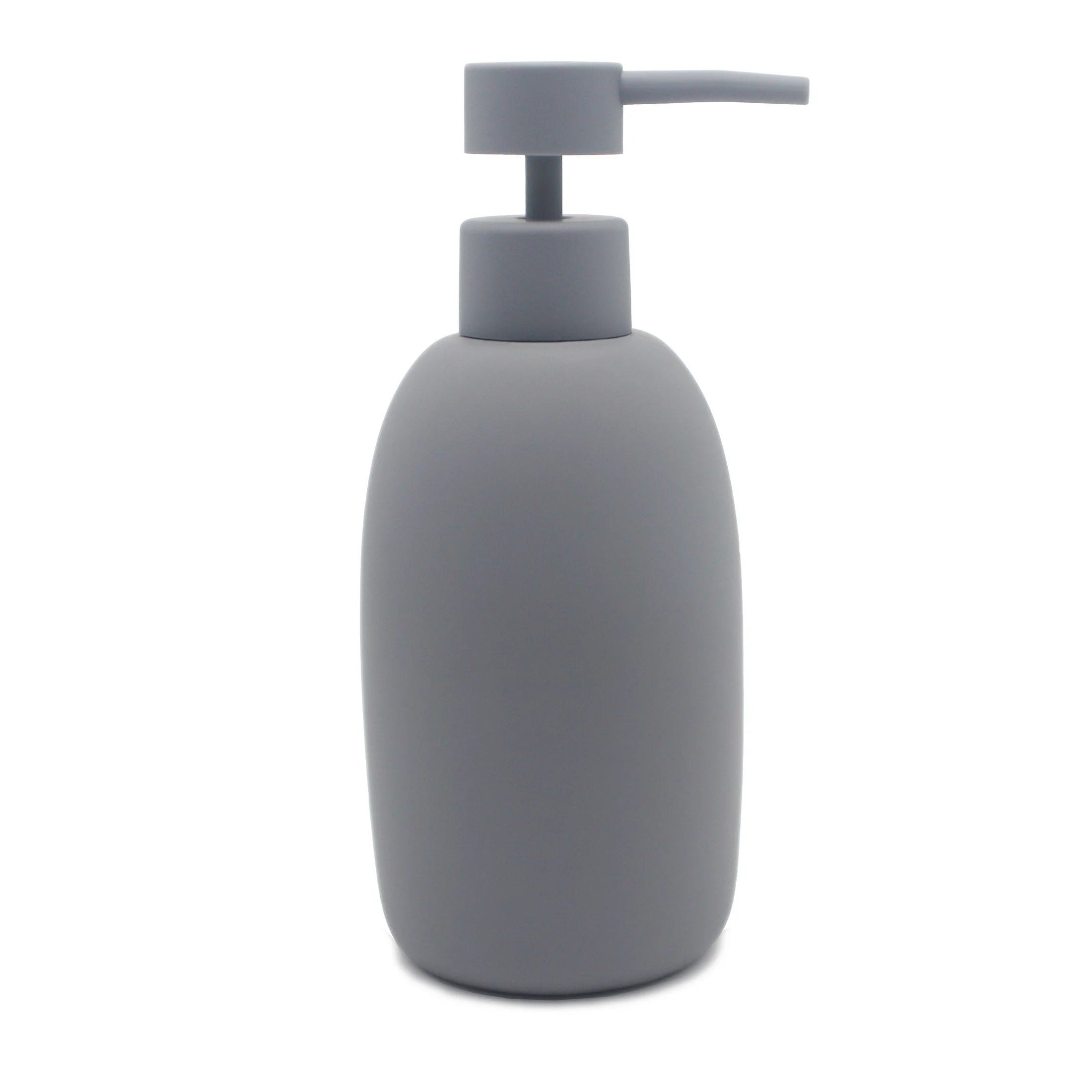 Ceramic Stoneware Bath Accessories 3-Piece Set, Grey – Soap Pump Dispenser, Tumbler, and Accessory Tray