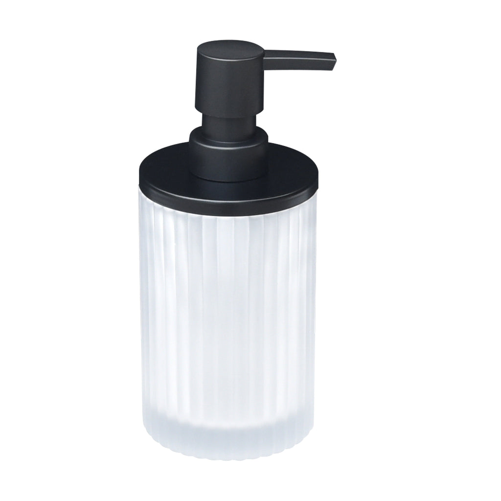Ribbed Glass and Metal Soap Pump, White with Black Accents