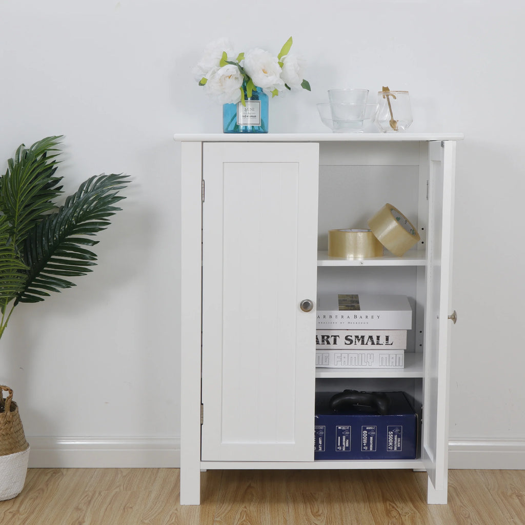 White Wooden Bathroom Floor Cabinet Storage Cupboard 3 Shelves save Space