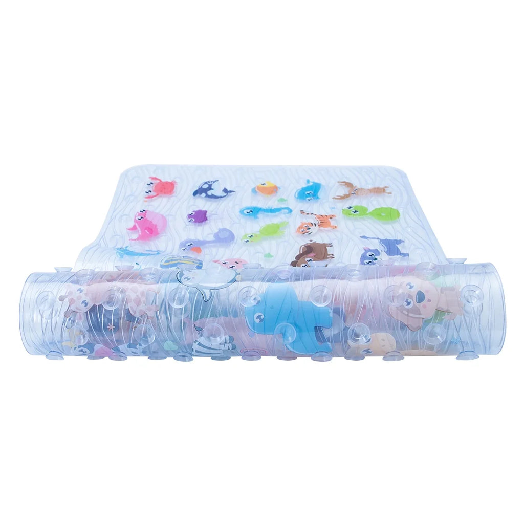 Cartoon Kids Bath Mat - Non Slip Bathtub Mat 35X16 Inch XL Large Size Tub Mats anti Slip Shower Mats for Bathroom Floor (Zoo)