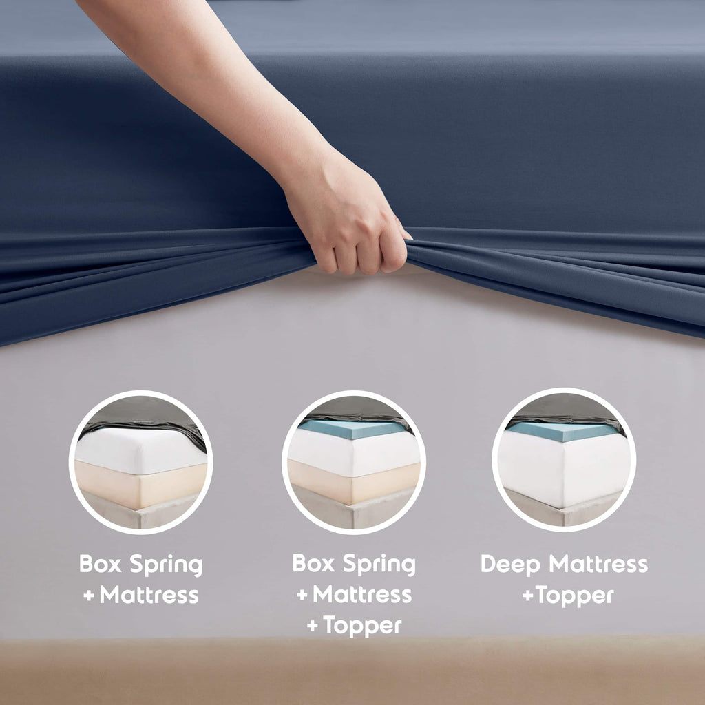 Rv/Short Queen Sheets Set, Bed Sheets for Campers Bedding, Hotel Luxury Soft Microfiber 4 Peice, Navy