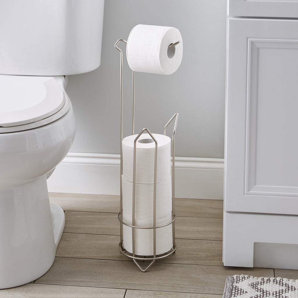 Freestanding Toilet Paper Holder and Dispenser in Satin Nickel