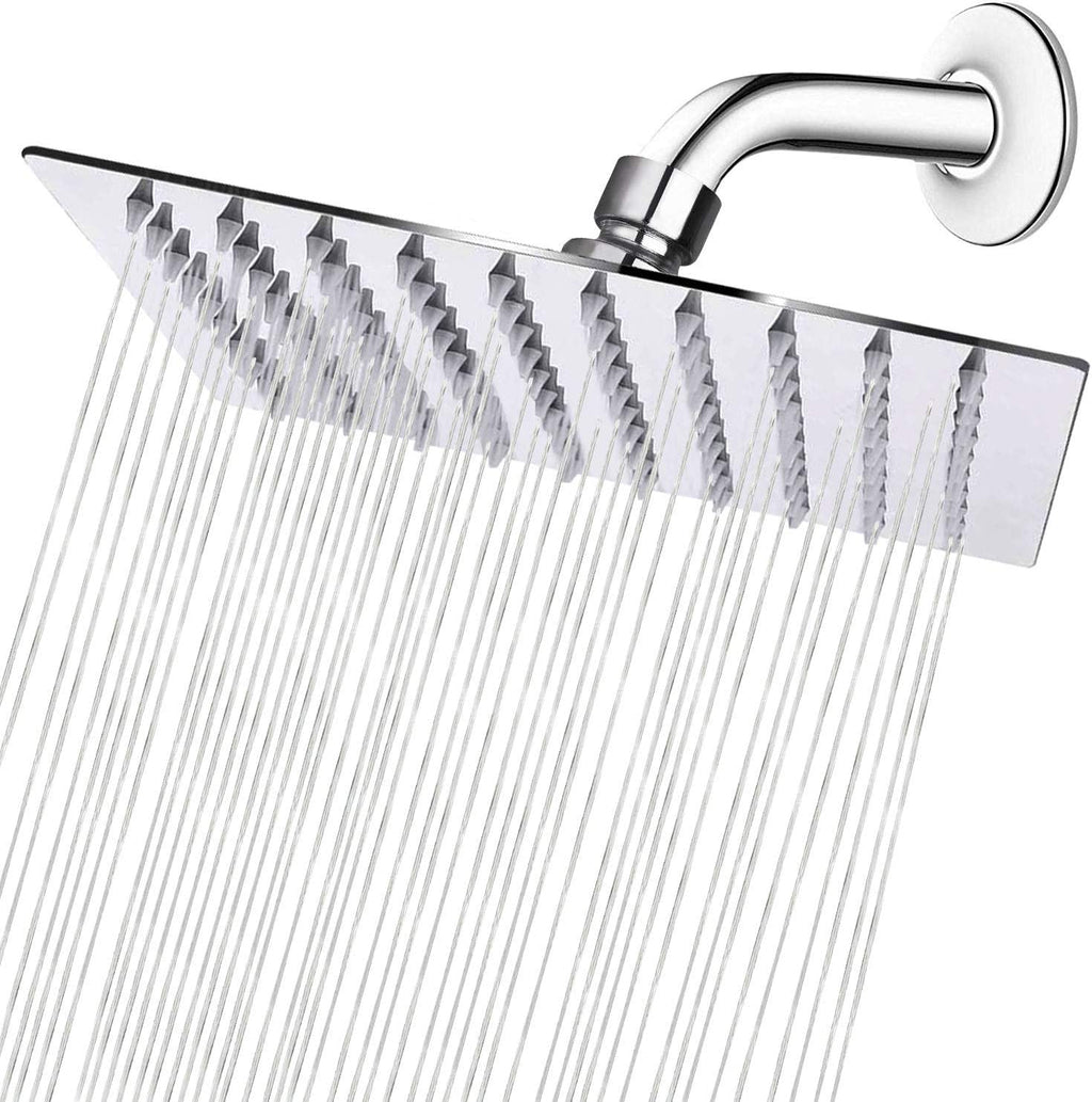 Rain Shower Head, High Flow Stainless Steel Square Rainfall Shower, High Pressure Design, Awesome Shower Experience Even at Low Water Flow (8 Inch, Chrome Finish)